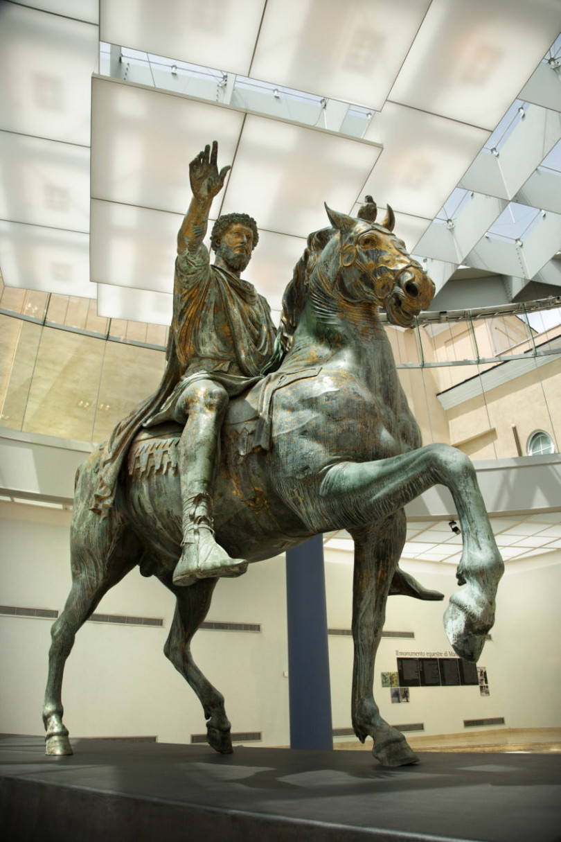 Palazzo Dei Conservatori'de yer alan Marcus Aurelius'un Bronz heykeli, Kapitoline Müzeleri, Roma, İtalya.